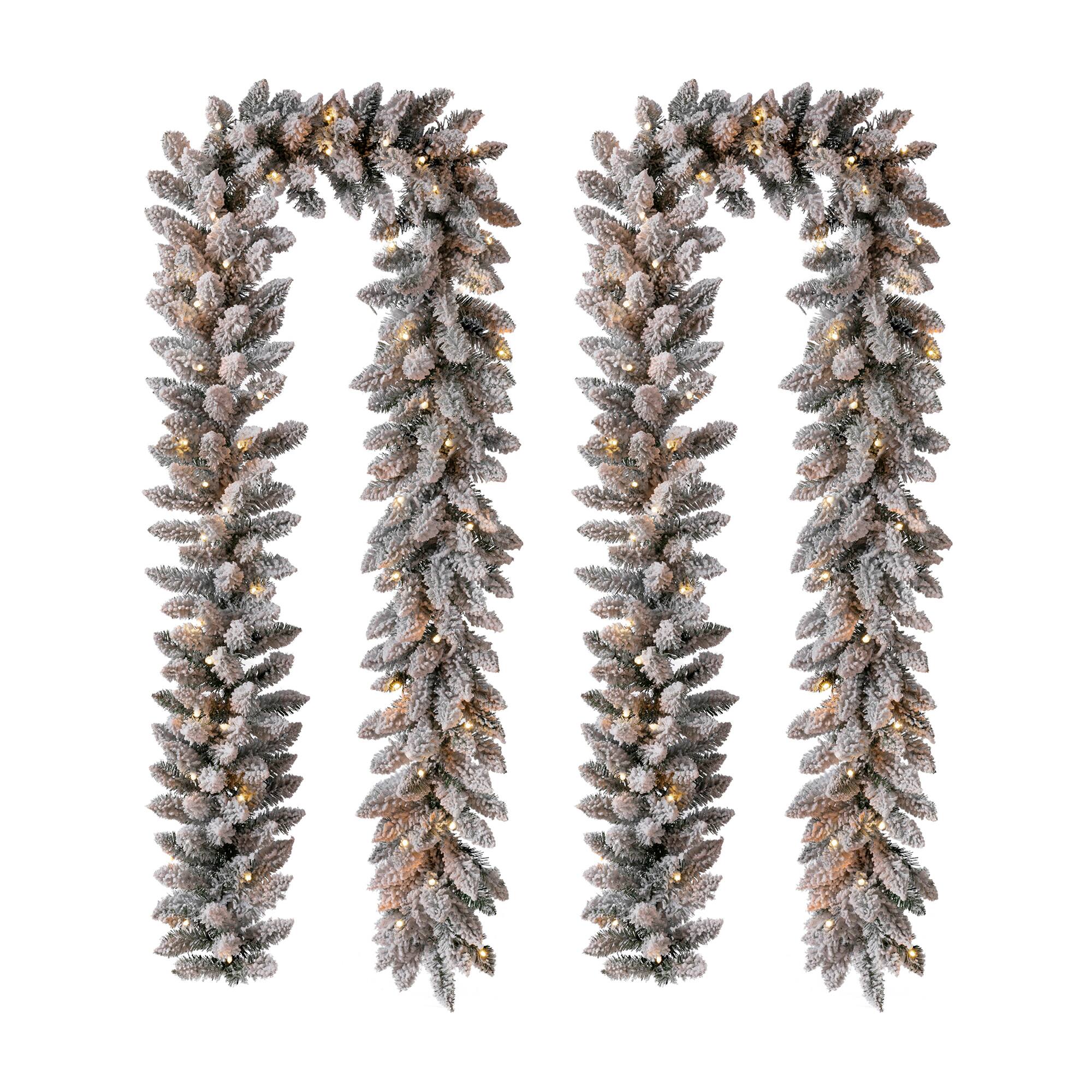Glitzhome® 9ft. Pre-Lit Flocked Christmas Garland Set with Timer, 3 Functions